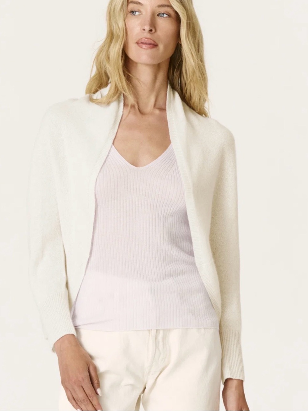 Naked Cashmere MELI Shrug Open Front Cardigan Sweater Ecru Ivory Cream Small